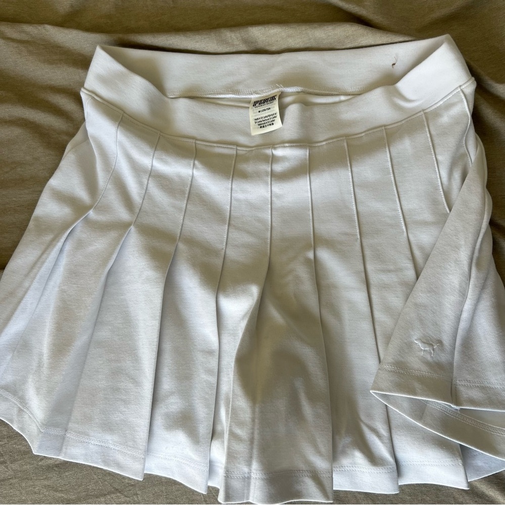White Pleated Tennis Skirt-PINK- built in shorts